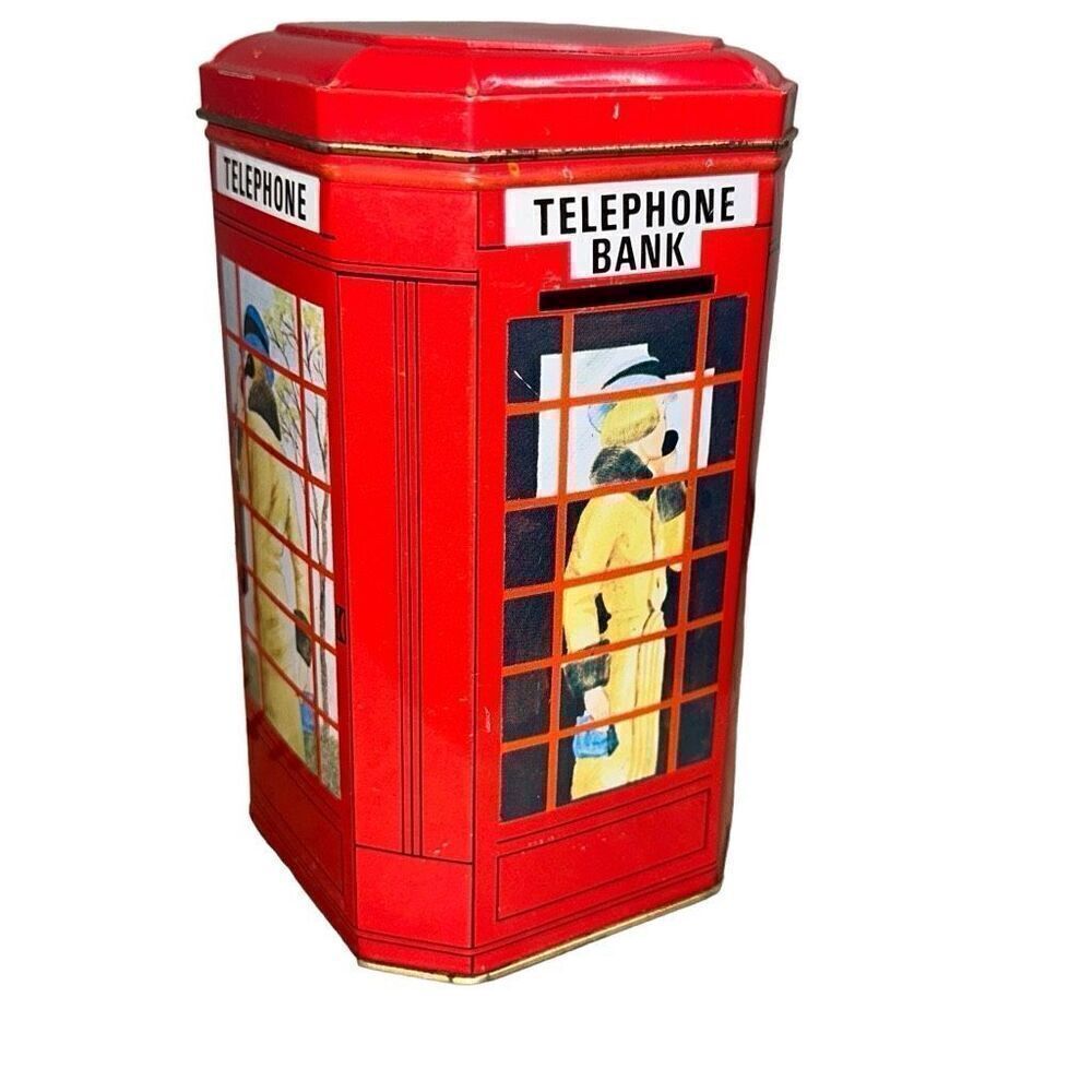 VTG Candy Tin Red Phone Booth Coin Bank CASE MFG CO MADE IN ENGLAND